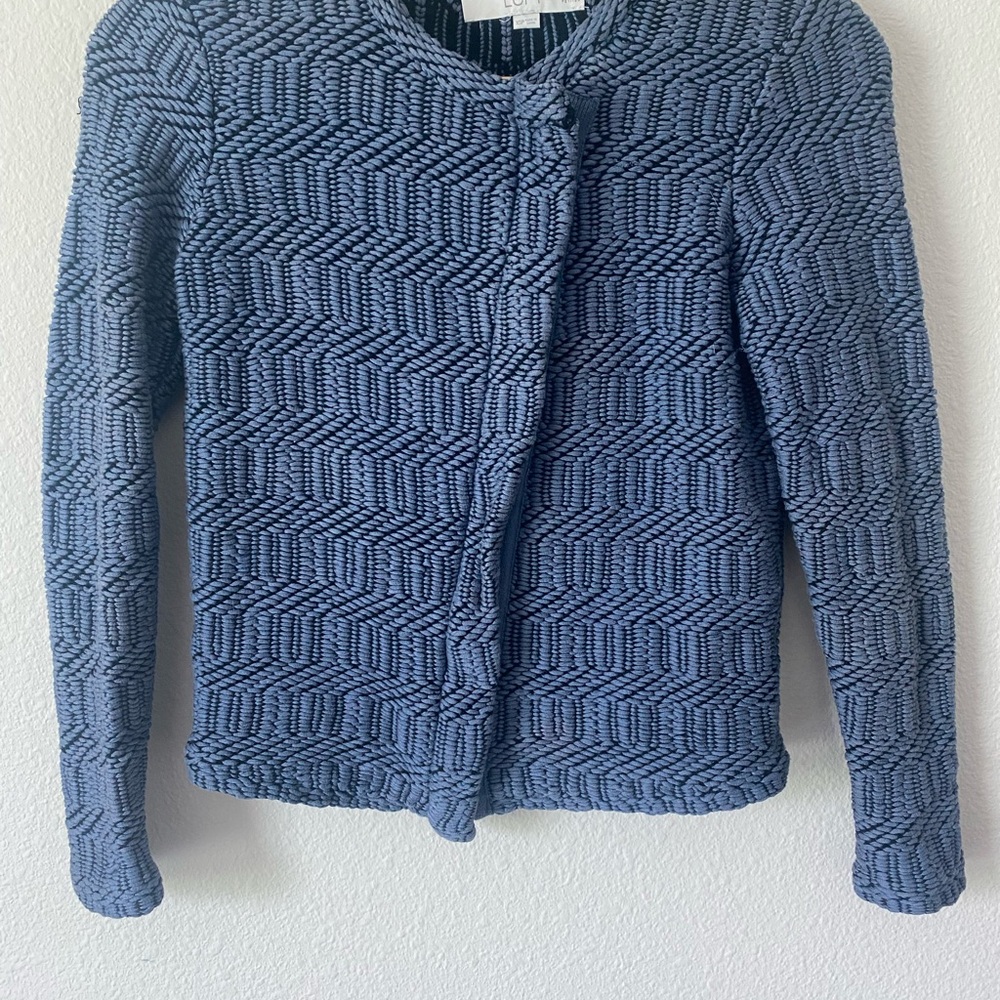 Loft Women’s Asymetric ZipUp Long Sleeve Sweater Jacket in Cobalt Blue Size XSP - Picture 2 of 16